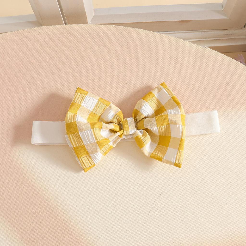 Cross0 Baby Girl Plaid Dress Set: Summer Short-Sleeve Dress + Bow Foot Cover + Hair Tie