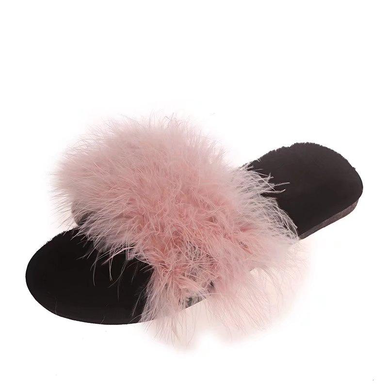Fashion New Summer Fur Slippers Women Fashion Indoor Furry Fur Slides Women Plush Flat Shoes Casual Fluffy Slippers House Slides Women
