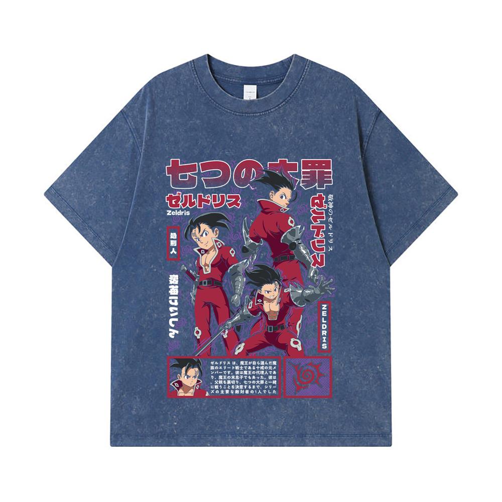 

275 GSM Washed T-shirts 100% Cotton Seven Deadly Sins V10 Zeldris Print Unisex Heavy Cotton T Shirt 2XL королівський синій колір
