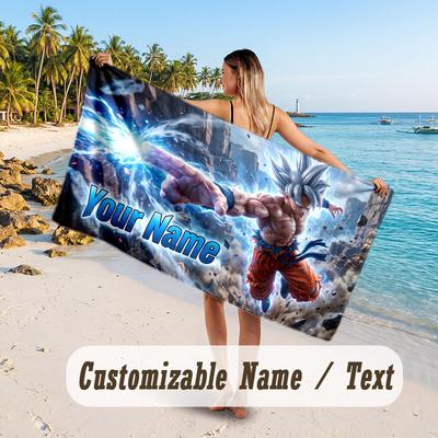 Custom Name Large Beach Towel,Dragon Ball Quick Absorbent Towel For Outdoor Travel Poolside