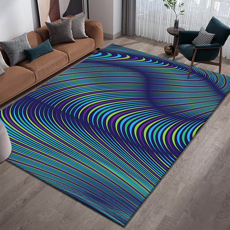 3D Abstract Carpet Color Lines Carpet Living Room Tea Table Visual Carpet Mat