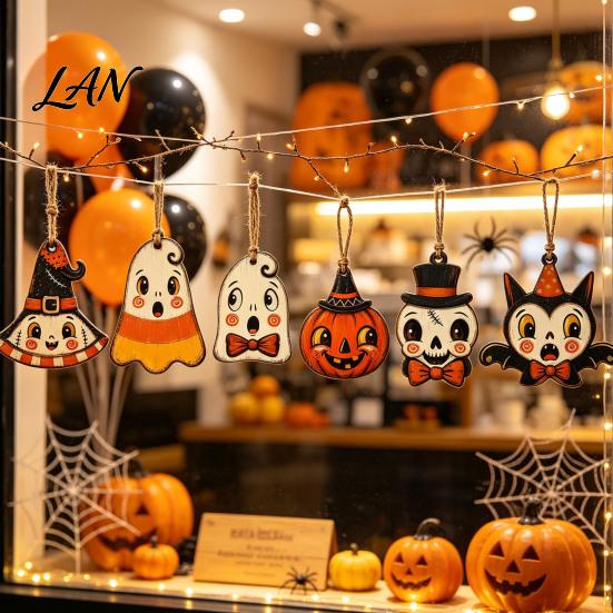 Rustic Halloween Gift Tags Wooden Hanging Decor, Ghost Black Cat Pumpkin Owl Ornament, Vintage Decorations Wall Decor for Porch Window, Trick or Treat