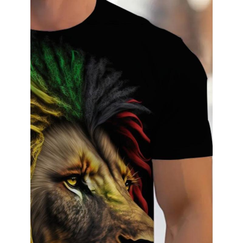 Herren Reggae Löwe 3D Gedrucktes T-Shirt Lässig Kurzarm Rundhals Oberteil Buntes Rasta Tierkönig Grafik T-Shirt Hip Hop Stil Streetwear Modebekleidung