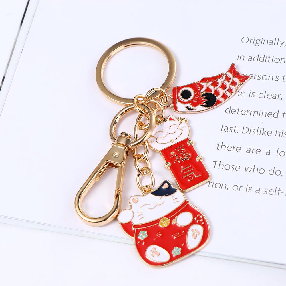 Children Maneki Neko Decoration Carp Streamer Women Key Chain Japanese Style Pendant Car Key Ring