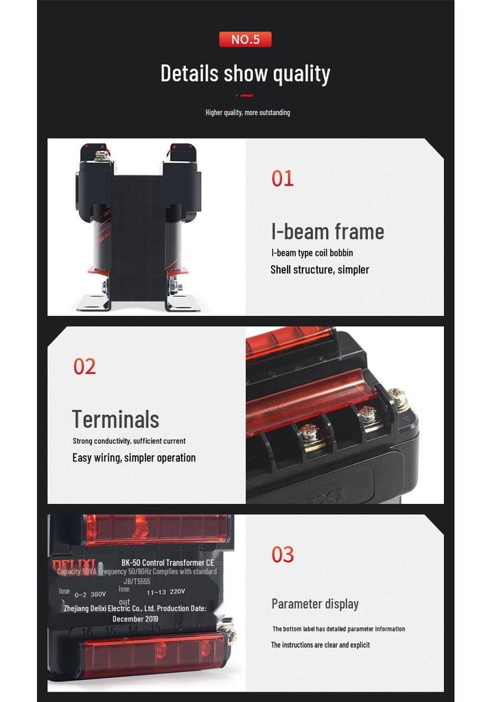 DELIXI BK-50VA Control Transformer: Input 380V/220V, Output 36V/24V/12V/6V for Machine Tools