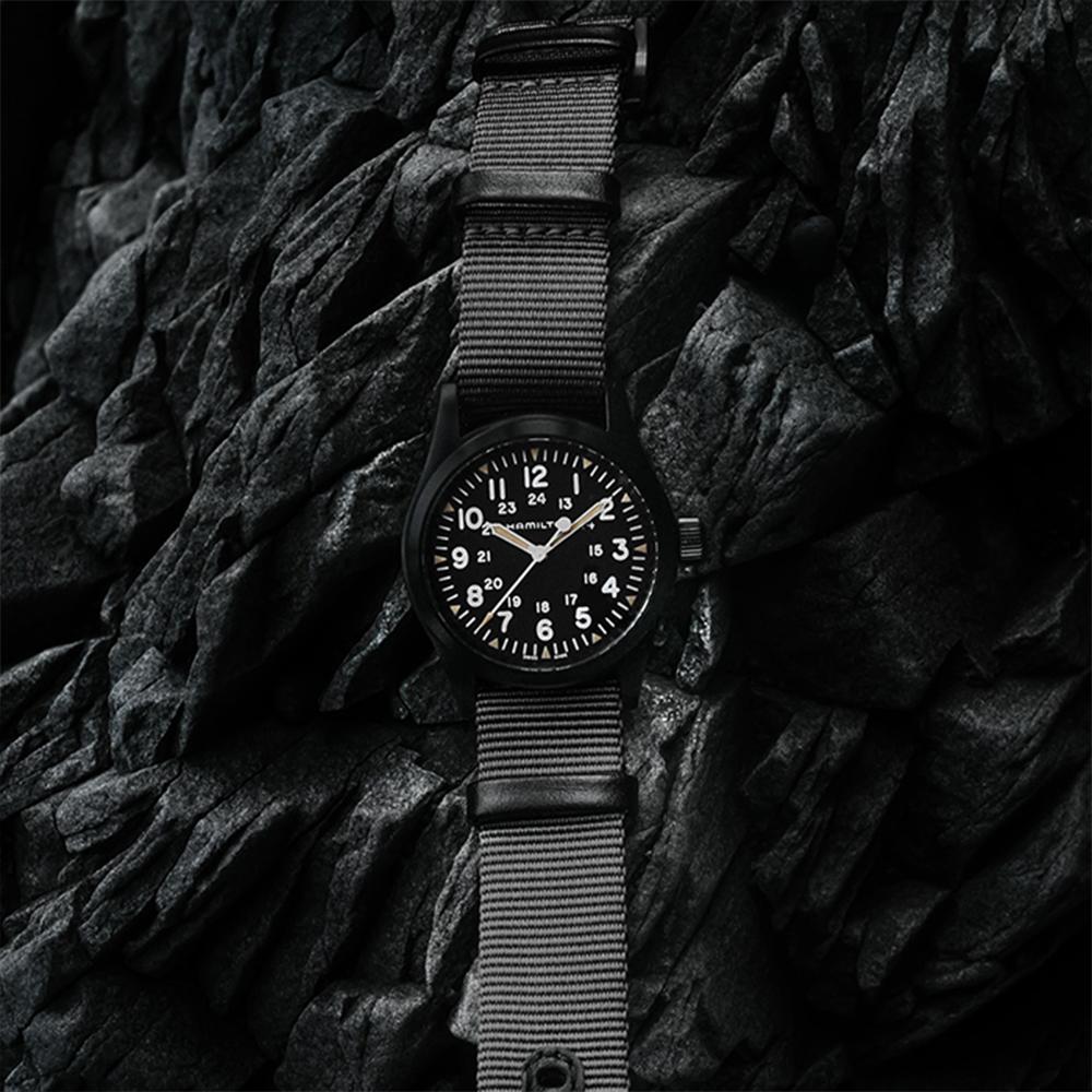 Hamilton H69409930 Khaki Field Mechanical 38mm PVD Black Dial Grey NATO Strap Men's Watch (Mechanical)