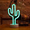 LED Cactus Neon Sign with Base - USB and Battery Powered Night Light, Bedroom Living Room Bedside Desk Light USB Gadget