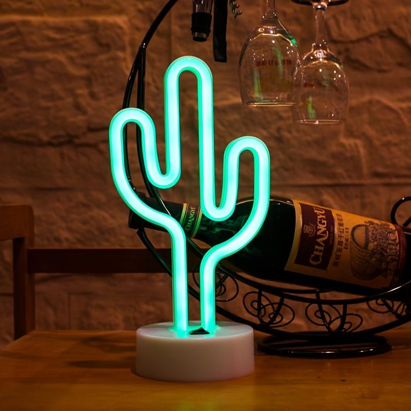 LED Cactus Neon Sign with Base - USB and Battery Powered Night Light, Bedroom Living Room Bedside Desk Light USB Gadget