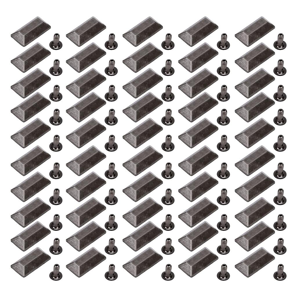 50 Sets Leather Rivets 18x9mm Antique Silver Rectangular Trapezoid Rivets with 3x7mm Iron Trumpet Foot for Craft Repair