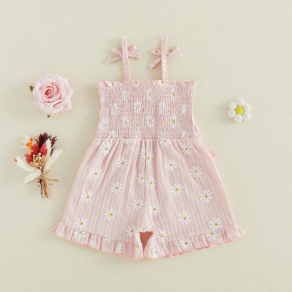 Citgeett Summer Kids Toddler Baby Girls Romper Daisy Print Bow Sleeveless Jumpsuit Pink Blue Clothes