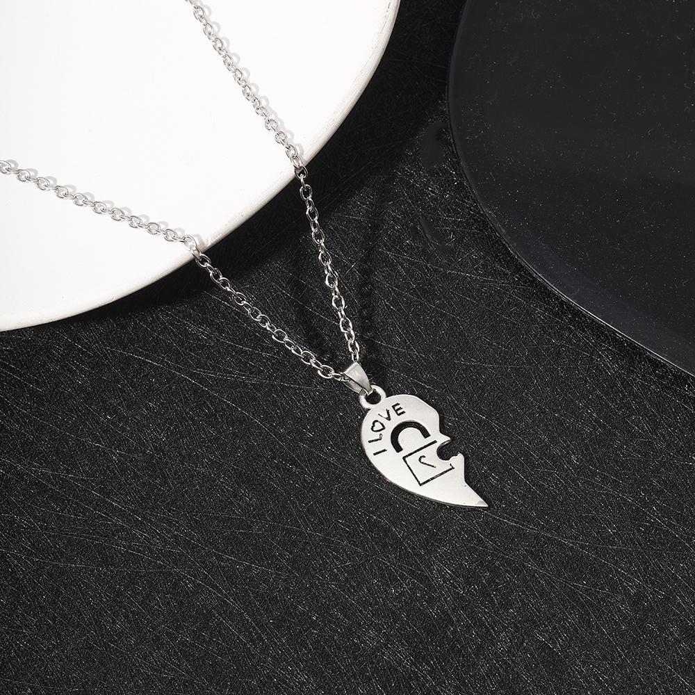 2 Pcs I Love You Heart Pendant Necklace Set Lock And Key Choker Chain For Couple Lovers Romantic Jewelry Valentine's Day Gift