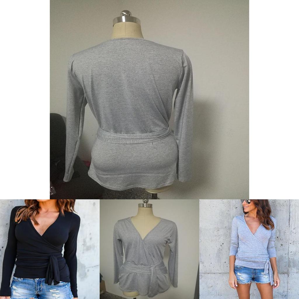 Elegant Long Sleeve Deep V-neck Knitted Sweater Blouse For Women With Premium Quality