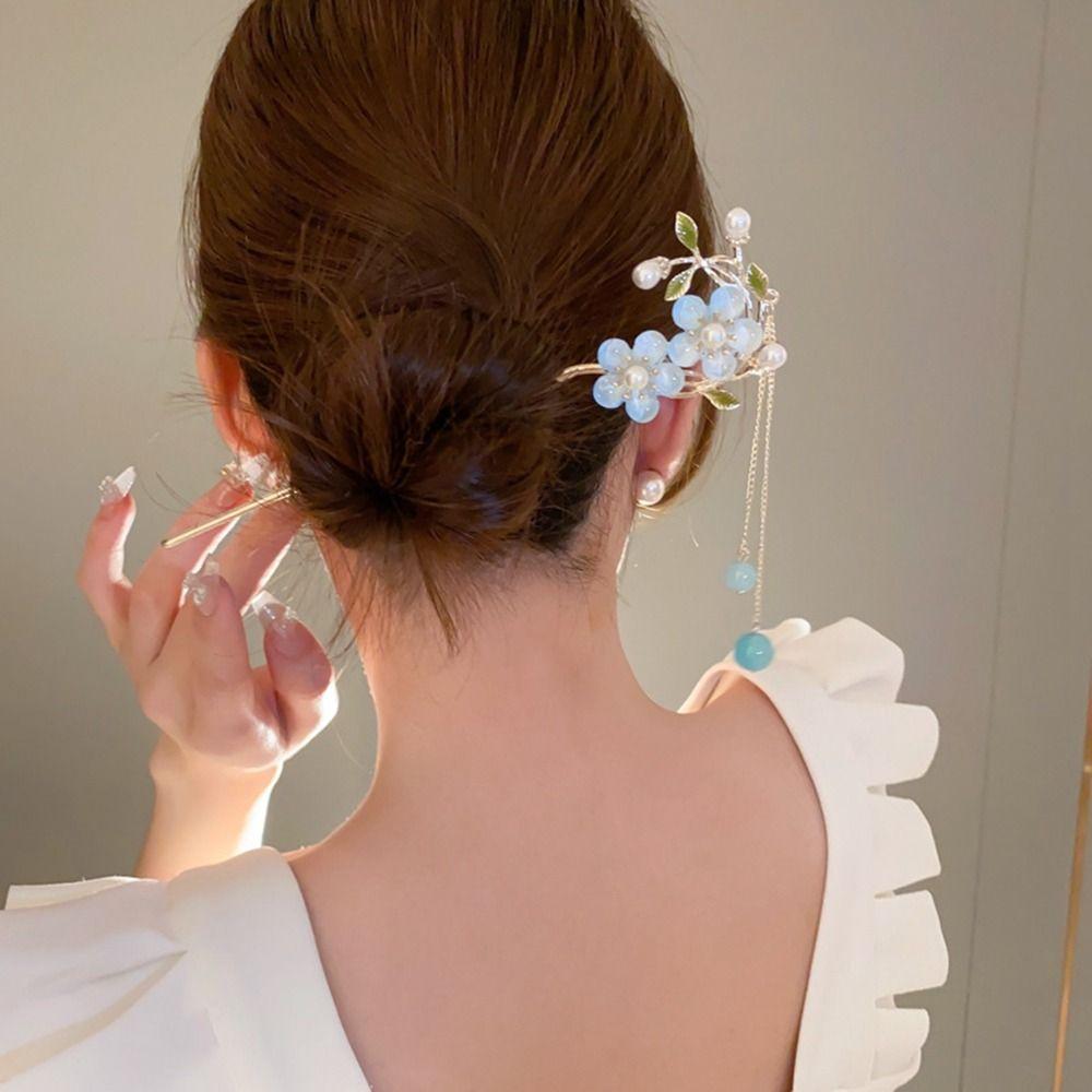 Cheongsam Flower Pearl Metal Hairpin Chinese Style Headwear Ancient Style Hairpin Hanfu Hair Sticks