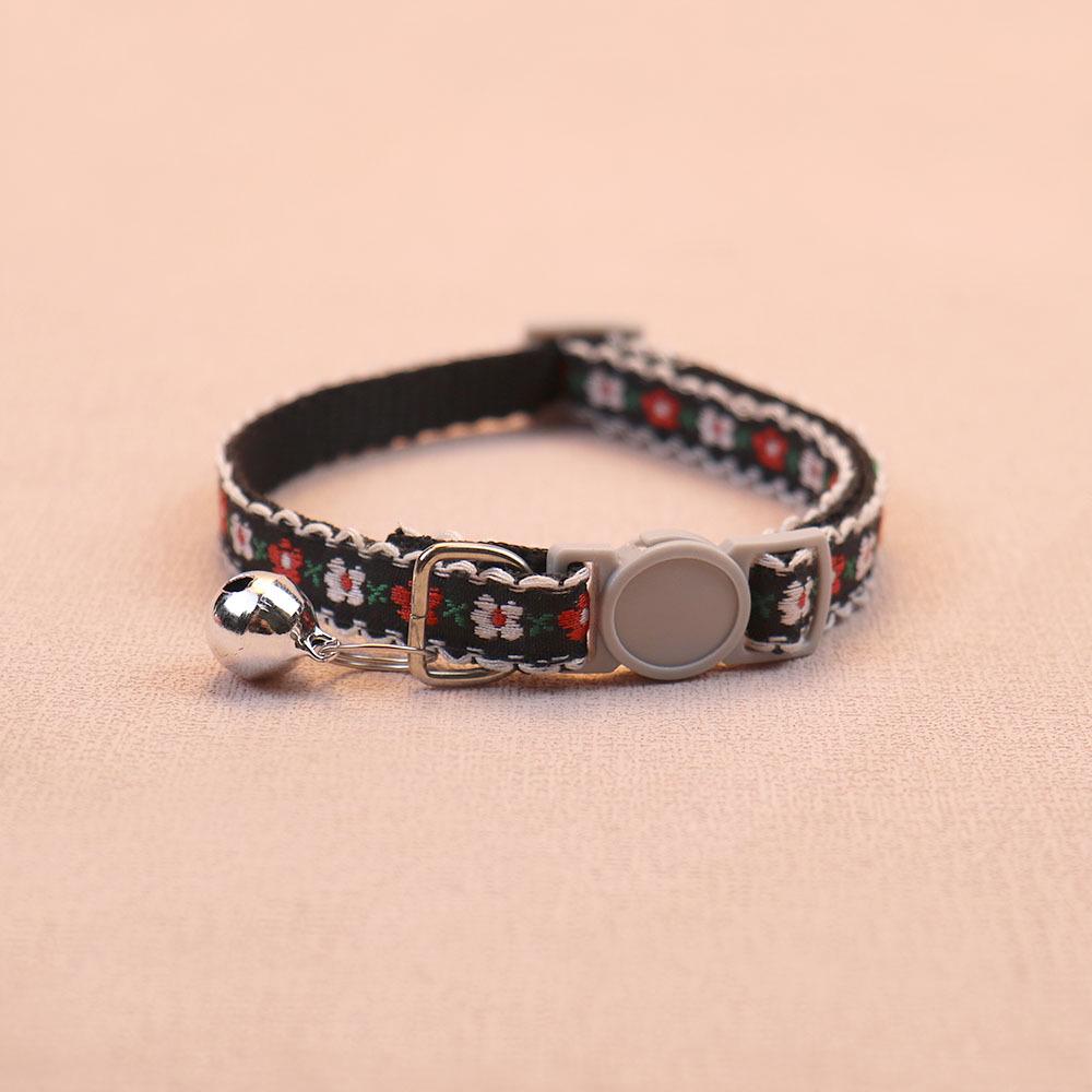 Floral Pet Collar with Safety Buckle & Bell for Dogs & Cats
