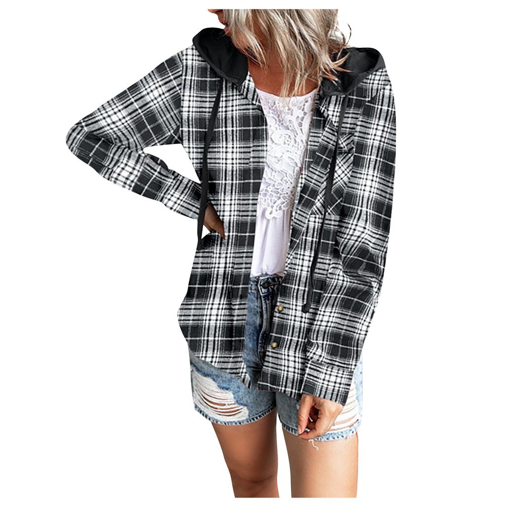 Fashion Women's Printed Casual Hooded Breasted Long Sleeved Shirt Coat
