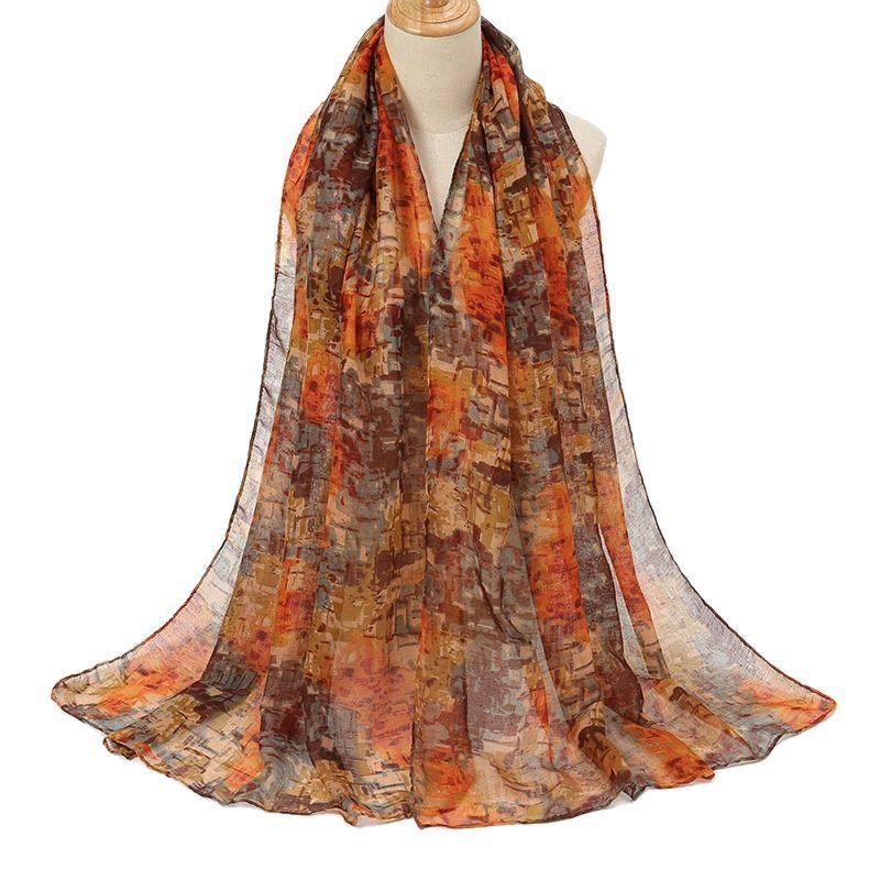 Spring Fashion Oil Painting Floral Viscose Scarf Lady Print Voile Shawls and Wraps Pashmina Foulards Muslim Hijab 180*72Cm