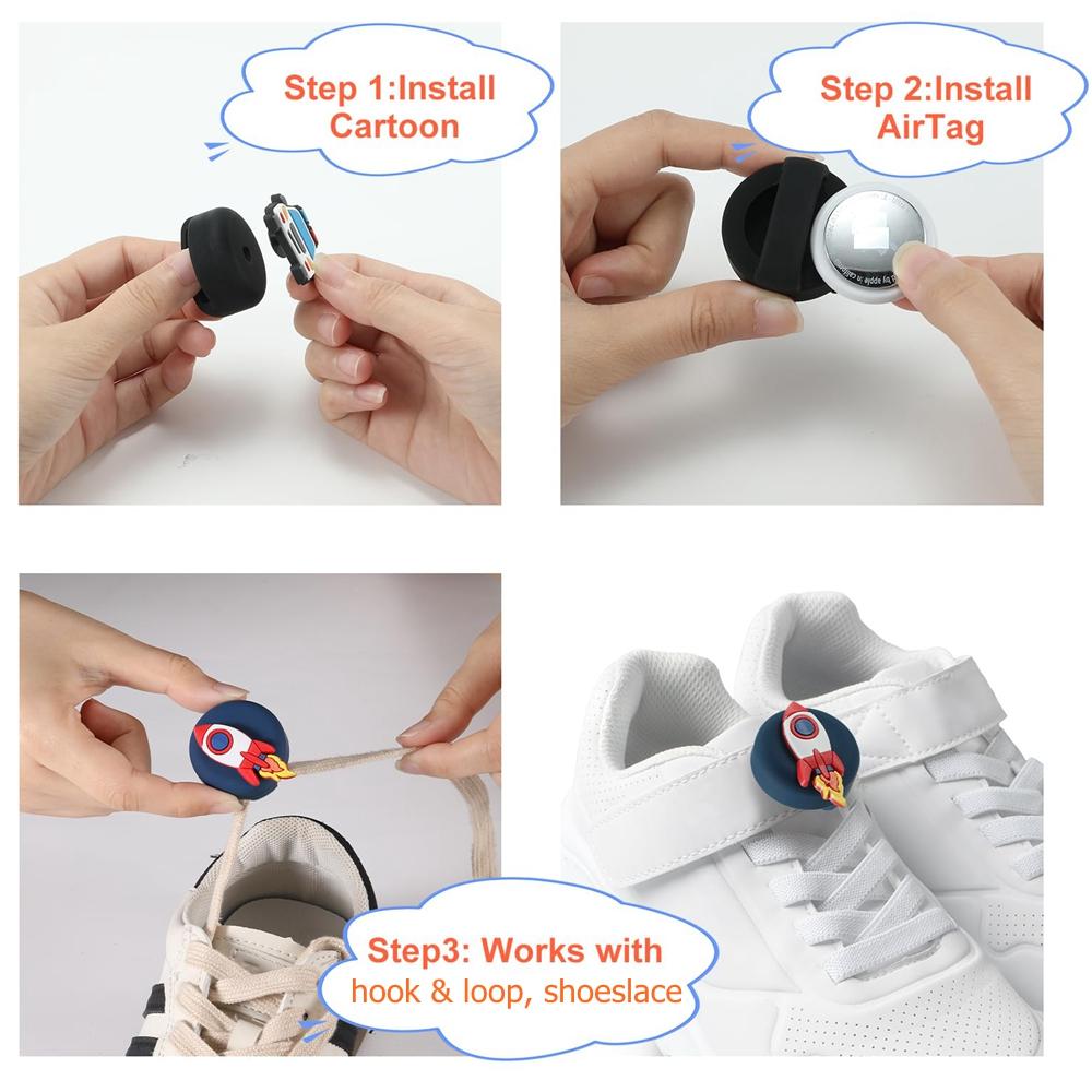 Waterproof Tracker Case for Apple AirTag Silicone Cute Cartoon Holder Tracker Protective Cover for Kid Shoelaces & Straps