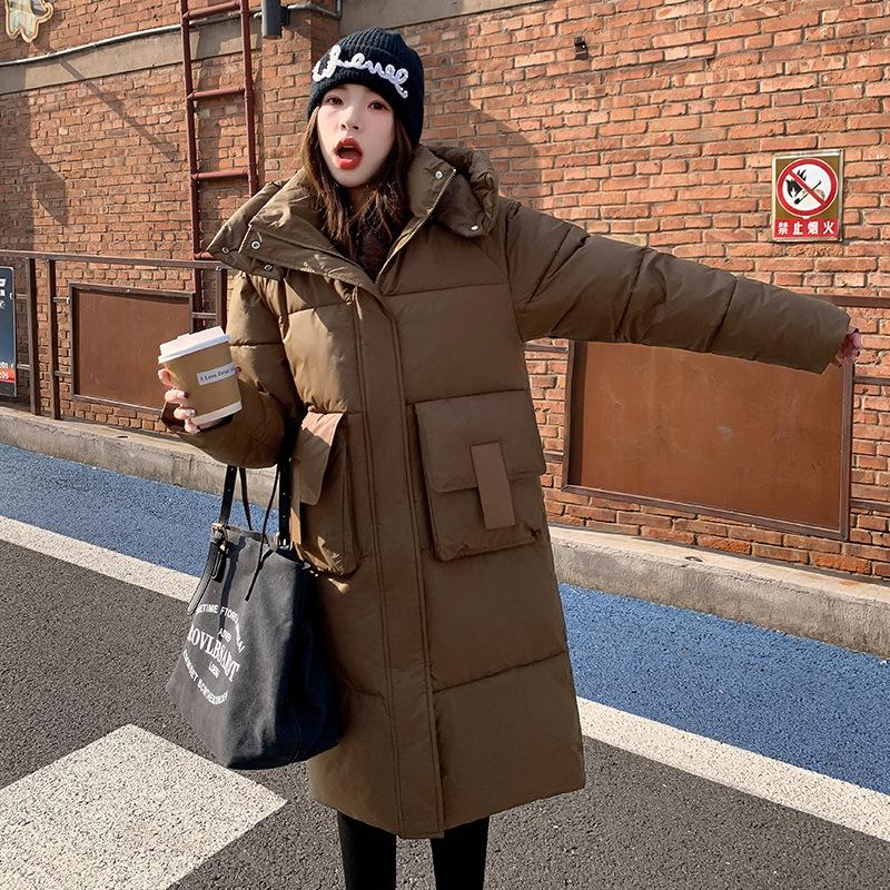 Down padded jacket women's middle school over the knee length thickened 2025 winter cotton jacket Korean version of the new padded jacket loose jacket