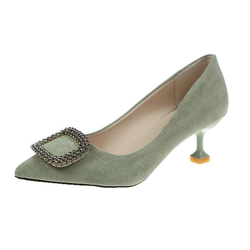 

Женские туфли на высоком каблуке, весенние новые универсальные банкетные черные туфли с открытым вырезом, на среднем каблуке, одинарные туфли, женские туфли на тонком каблуке с острым носком, премиум-класса 39 зелёный