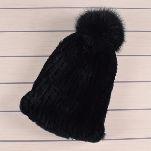 Winter Fur Hats for Ladys Women's Rex Rabbit Fur Caps Beanies Solid Elastic Winter Fashion Accessories Fox Fur Pompom Hat