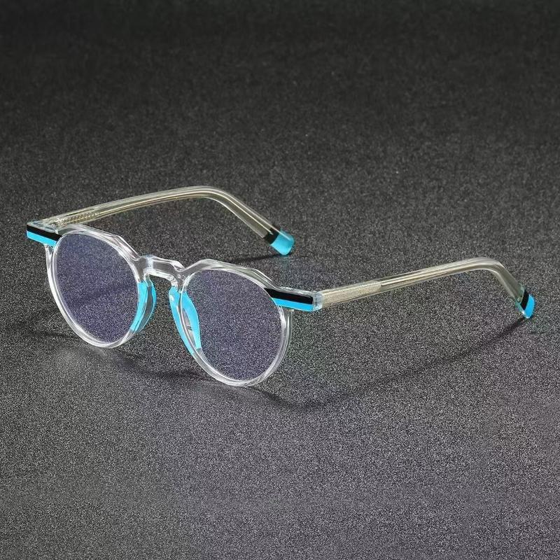TR90 Frame Plug-in Anti Blue Light Glasses European and American Minimalist and High-end Round Frame Color Blocked Flat Lens