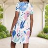 Women Plus Size Round Neck Short Sleeve Geometric Printed Fitted Mini Dress