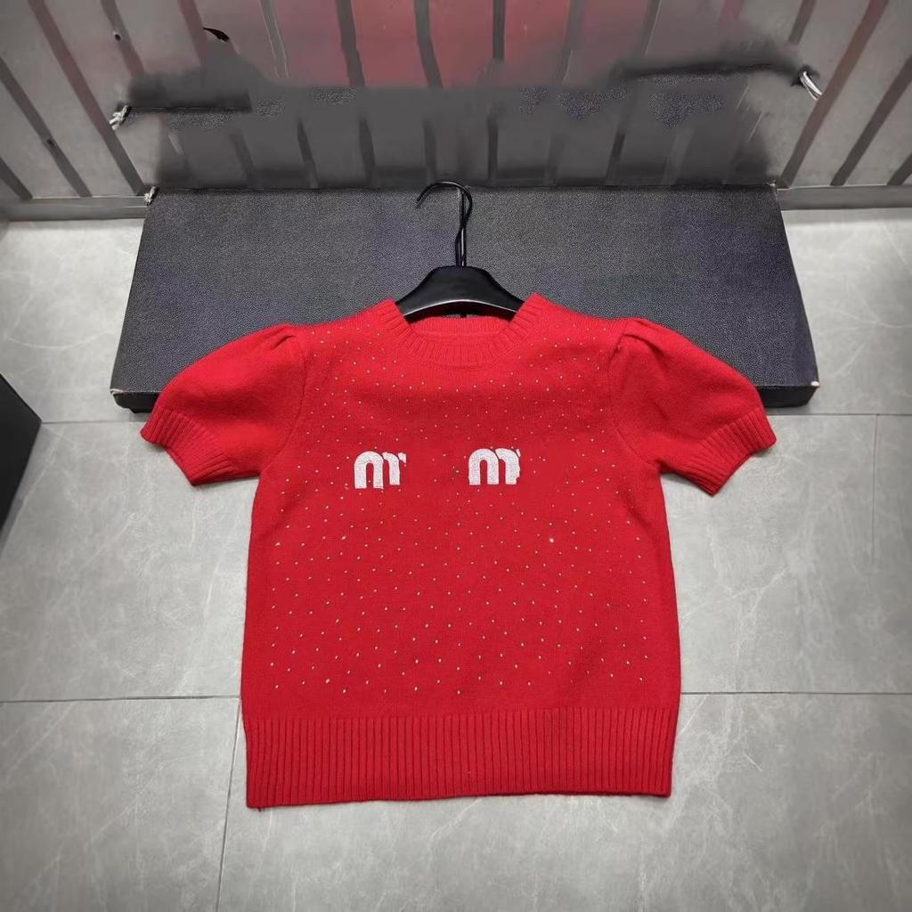 Miu Style 2026 Spring Rhinestone Round Neck Knit Pullover: Short-Sleeve, Age-Reducing, Casual, Versatile Top