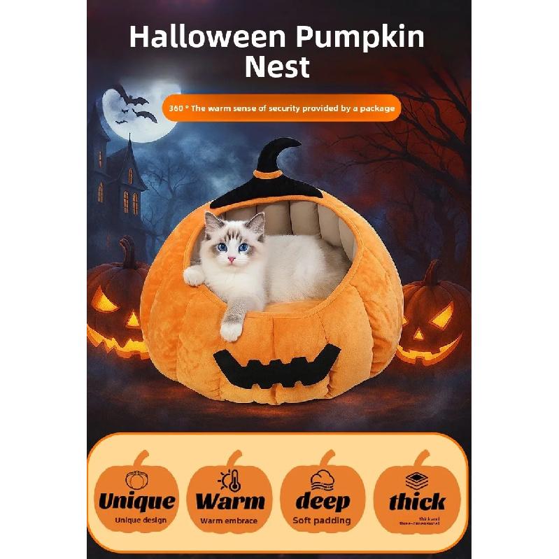 Halloween Pumpkin Cute Large Cat Nest Sofa Winter Pet Tent Cave Bed for Dogs Pet Supplies Kennel Cat House Cozy Cat Cushion Beds