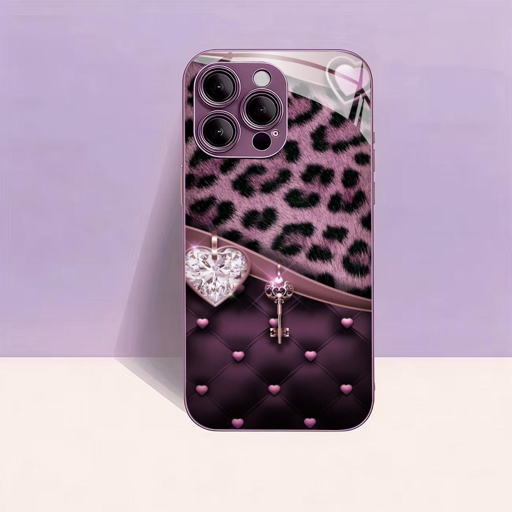 Leopard & Diamond Heart Phone Case for Iphone 17 Case for Iphone 17 Pro Max Cover Glass for iPhone 17 16 15 14 13 12pm Pro P