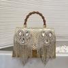 Studded Evening Clutch With Tassel Detail PU Leather Chain Shoulder Bag Women