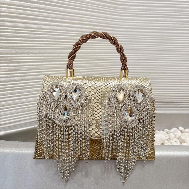Studded Evening Clutch With Tassel Detail PU Leather Chain Shoulder Bag Women