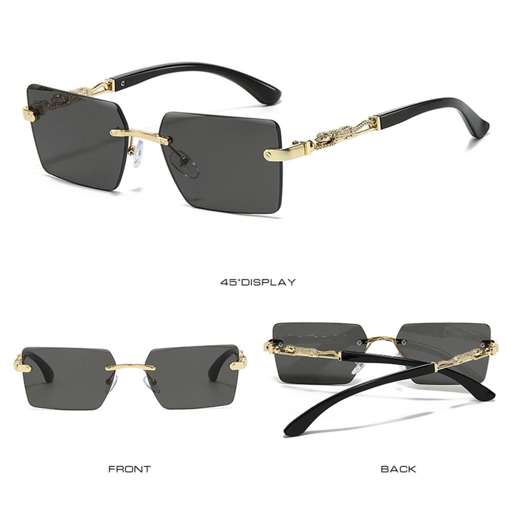 New Fashion Rimless Square Sunglasses Cut Edge UV400 Leopard Decorative Shades Gradient Lens Sun Glasses for Women & Men