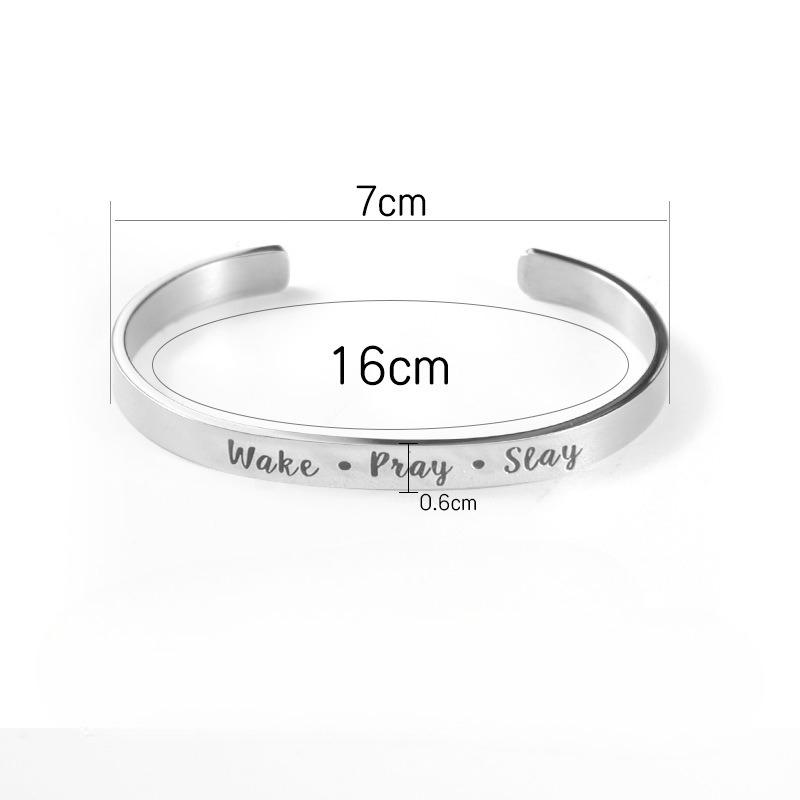 Open Titanium Steel Bracelet, Smooth Surface, C-shaped Hand Ring, Engraved with Words, Stainless Steel Jewelry Accessory