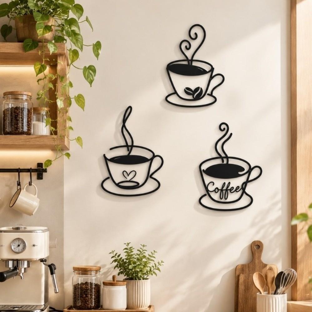 3pcs Minimalist Coffee Cup Wall Hangings Nordic Style Coffee Shop Decorations Wall Art Kitchen