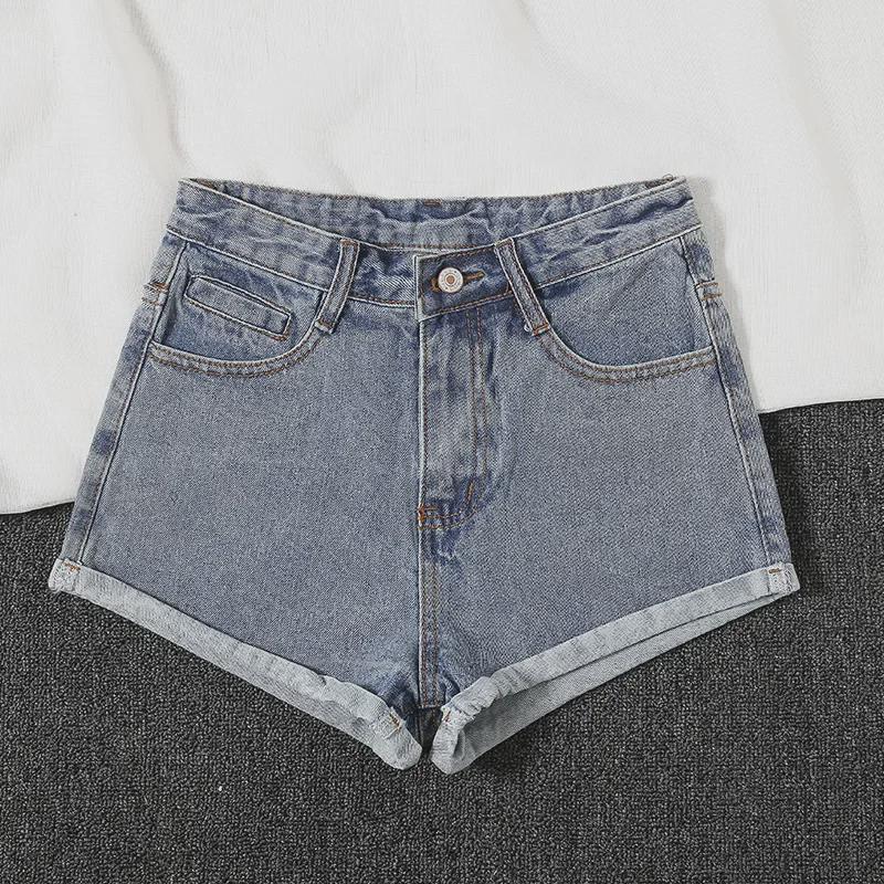 Korean High-Waisted Curled Denim Shorts - Women's Loose Black/Grey Wide-Leg Summer Pants