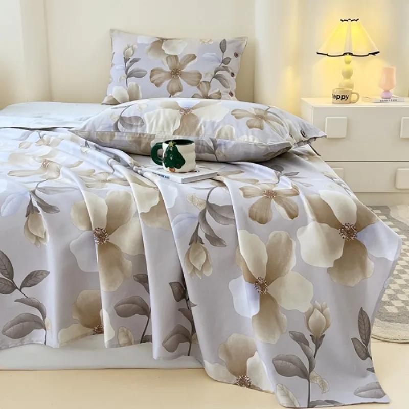 2025 new raw cotton old coarse cloth bed sheet single piece summer button pillowcase quilt sheet skin-friendly three-piece set