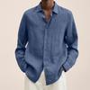 Men's Linen Cotton Long Sleeve Shirt Casual Loose Fit Button Down Collar Breathable Solid Color Summer Tops For Men