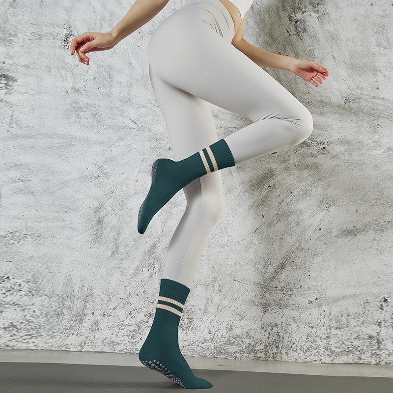 Striped Non-Slip Cotton Yoga Socks - Mid-Tube for Indoor Fitness & Pilates