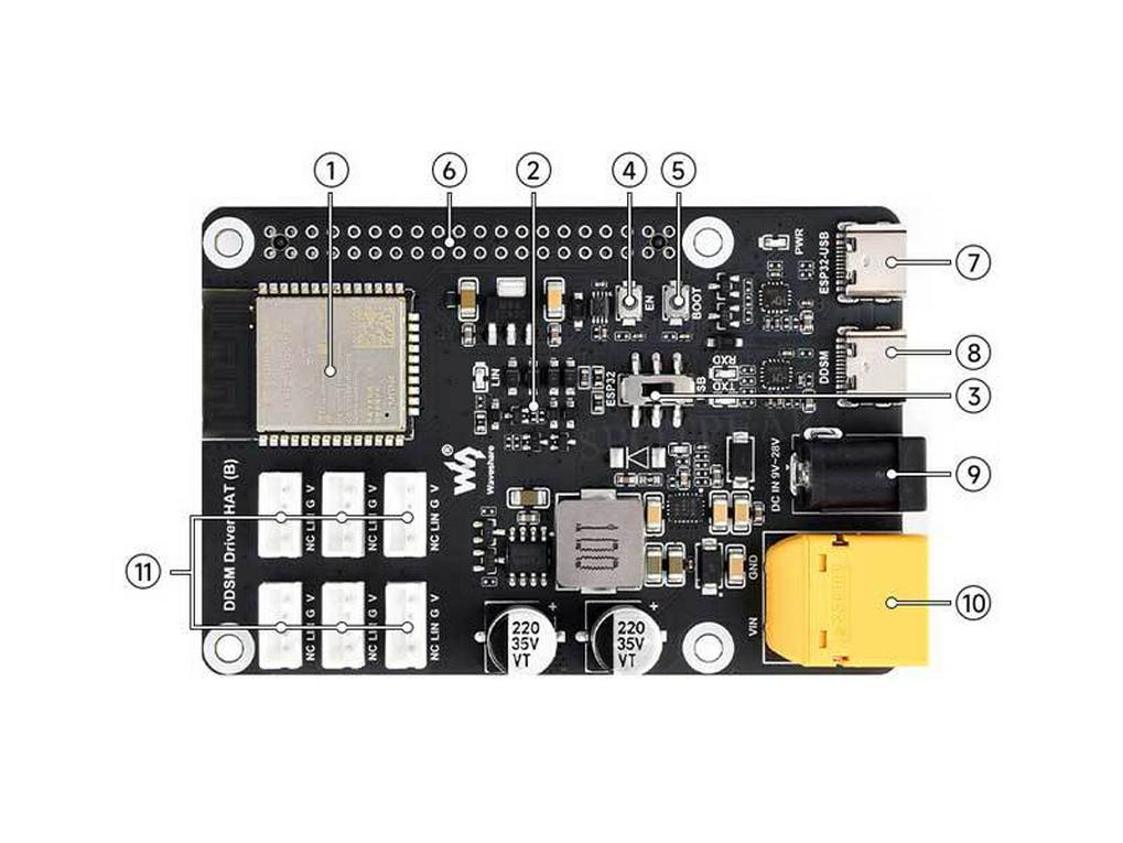 ESP32 Servo Hub Motor WiFi Board DDSM400 Compatible with Raspberry Pi