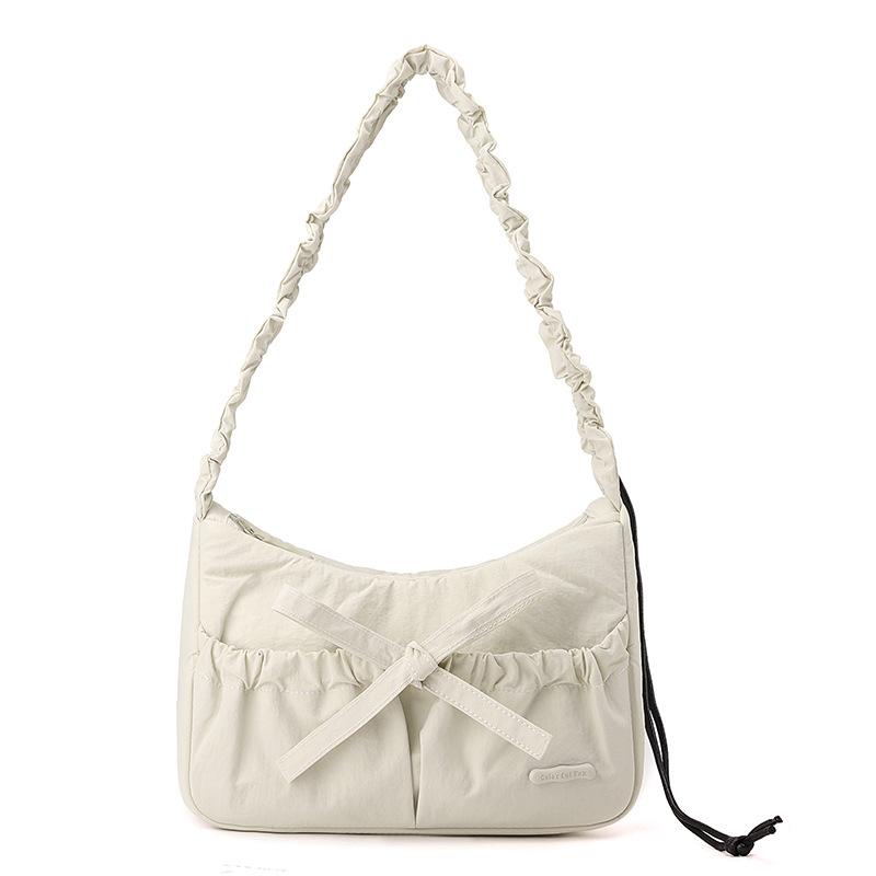 Marszczona torebka na ramię ze sznurkiem, z kokardą, crossbody, do dojazdów, damska