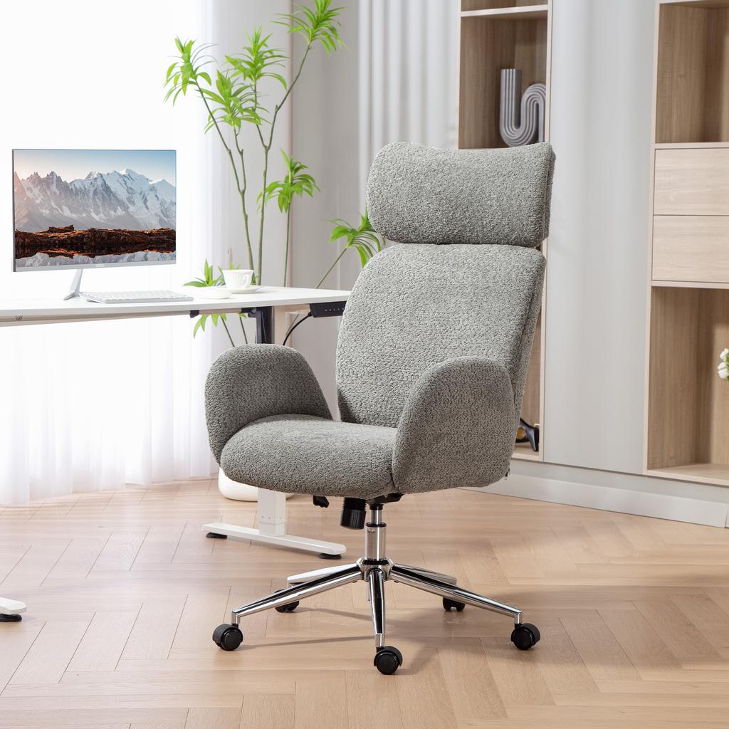 Office Chair with Adjustable Headrest, Ergonomic Desk Chair, Tilt Function, Height-Adjustable, Dark Grey