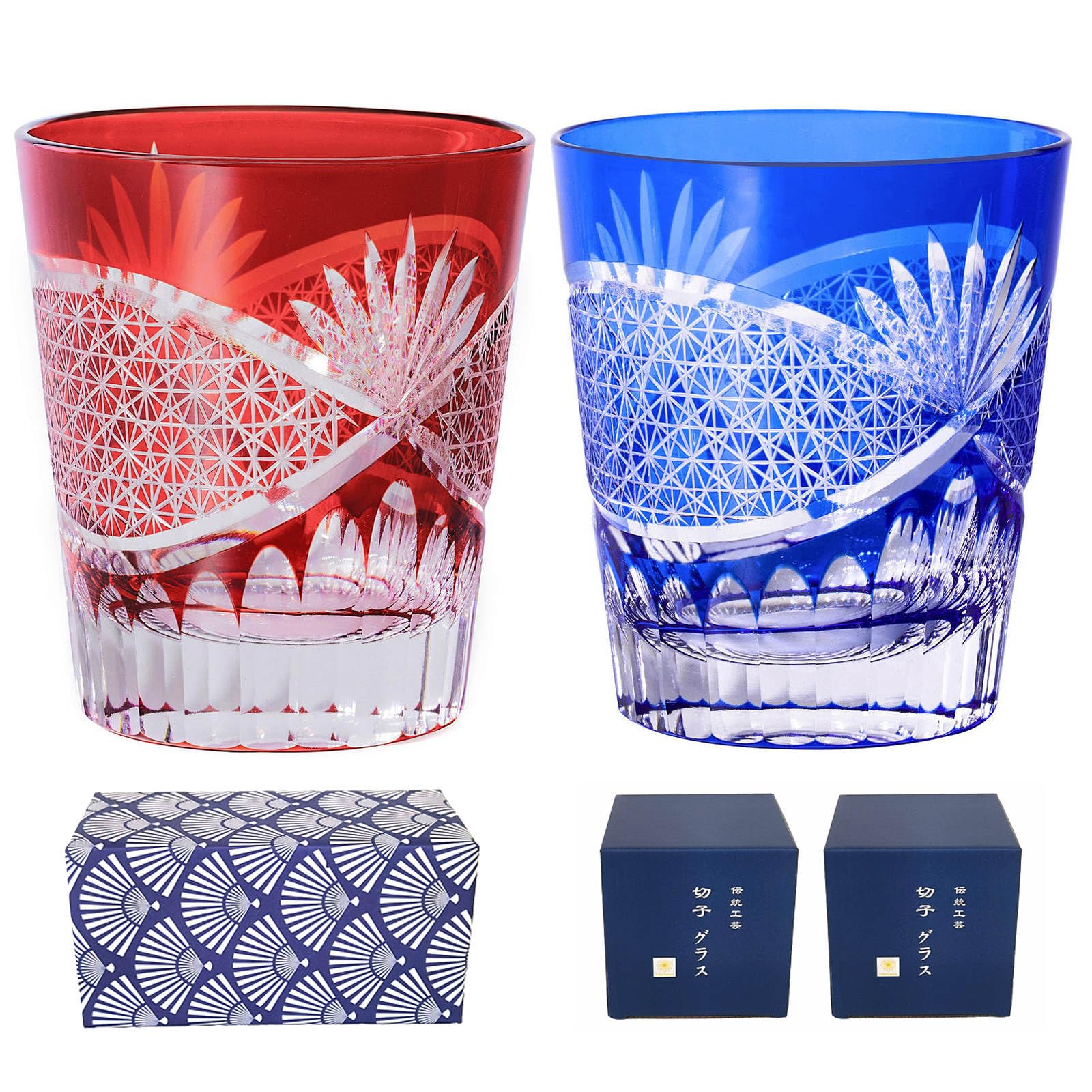 

FONYUHUA Cut Glass Pair Stylish Chrysanthemum Pattern Rock Glasses Gift Set Perfect for 60th and Other Special Occasions Popular Gift Item 240cc - - -