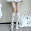 Hollow Beige Lace with Bow Mid-tube Socks Children's Summer Thin Straps Calves Stacked Mesh Socks Mary Jane