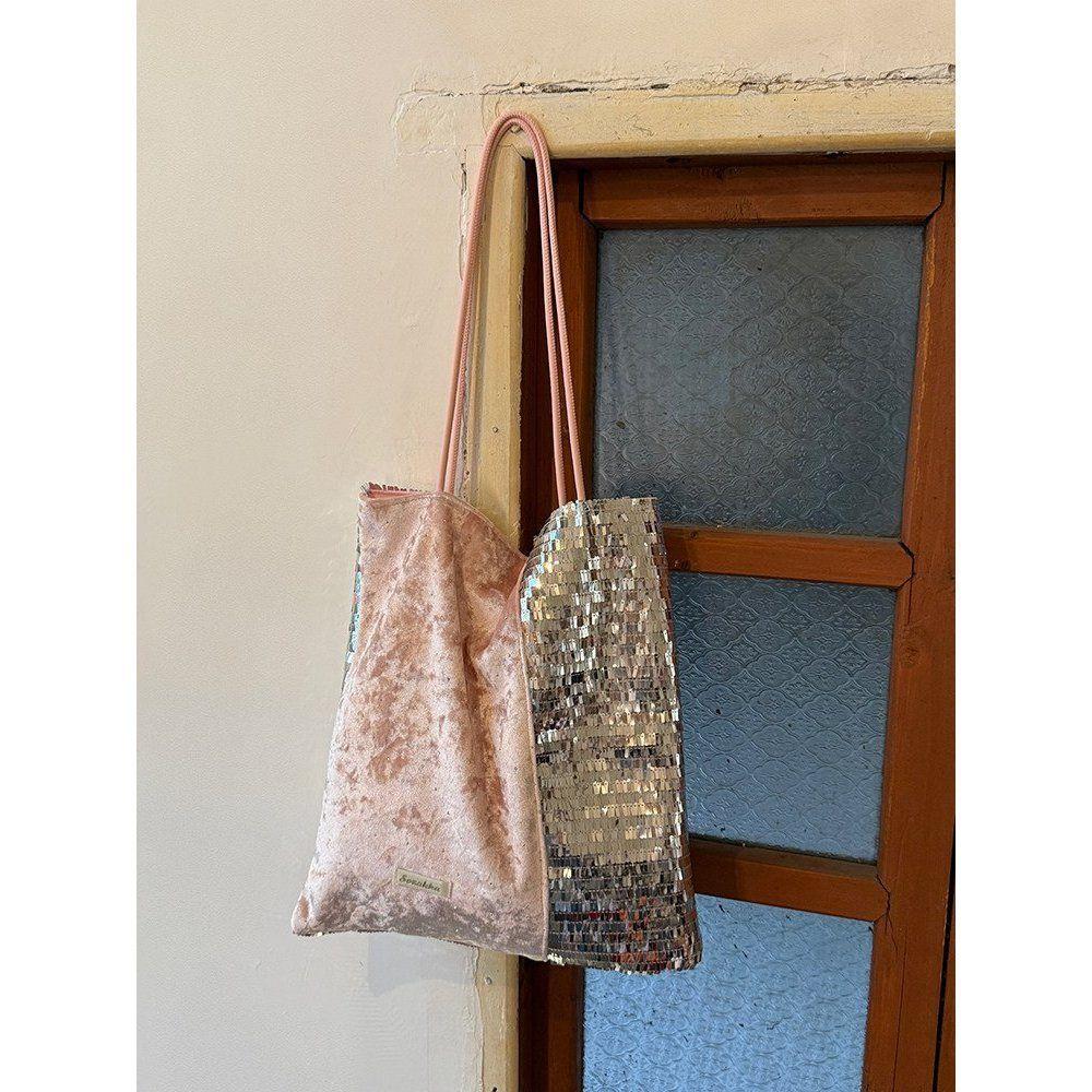 

Glittered Sequin Tote Bag for Commuting, Single-shoulder Bag, Casual Handbag рожевий/срібний