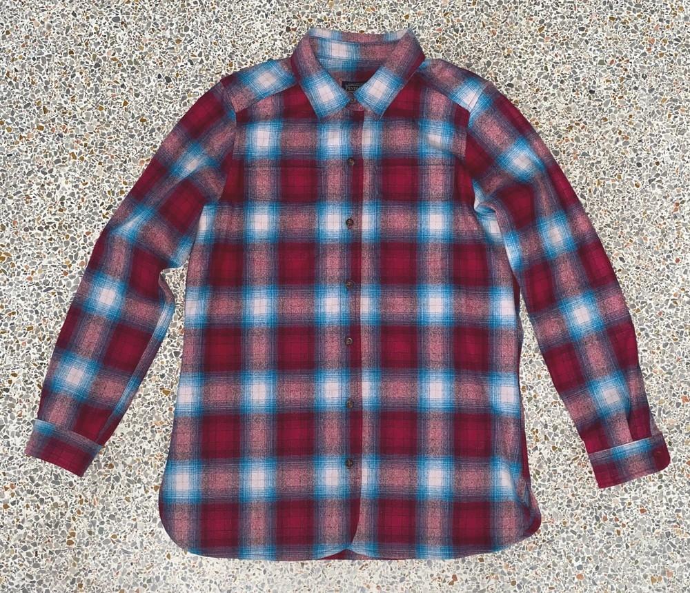 Винтажная рубашка Pendleton Женская Средний размер Красная Шерстяная Фланель Теневой Клетка На пуговицах Унисекс Футболка XL