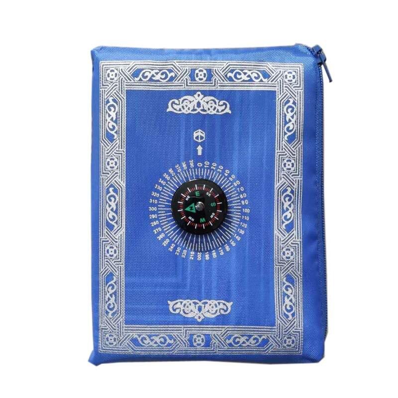 Portable Muslim Prayer Mat with Qibla Compass - Lightweight Foldable Mat for Travel,Machine Washable(Ramadan & Travel Essential) 60X100CM синий