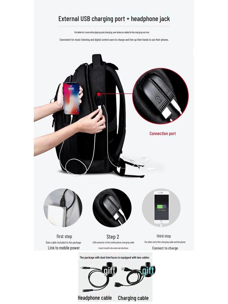 USB Rechargeable Large Capacity Backpack for Students, Boys & Girls, Double Shoulder & Business Laptop Use