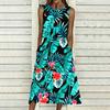 Oversized Women Sleeveless Round Neck Dress Stylish Multicolor Floral Branch Flowy Mid Calf Dress