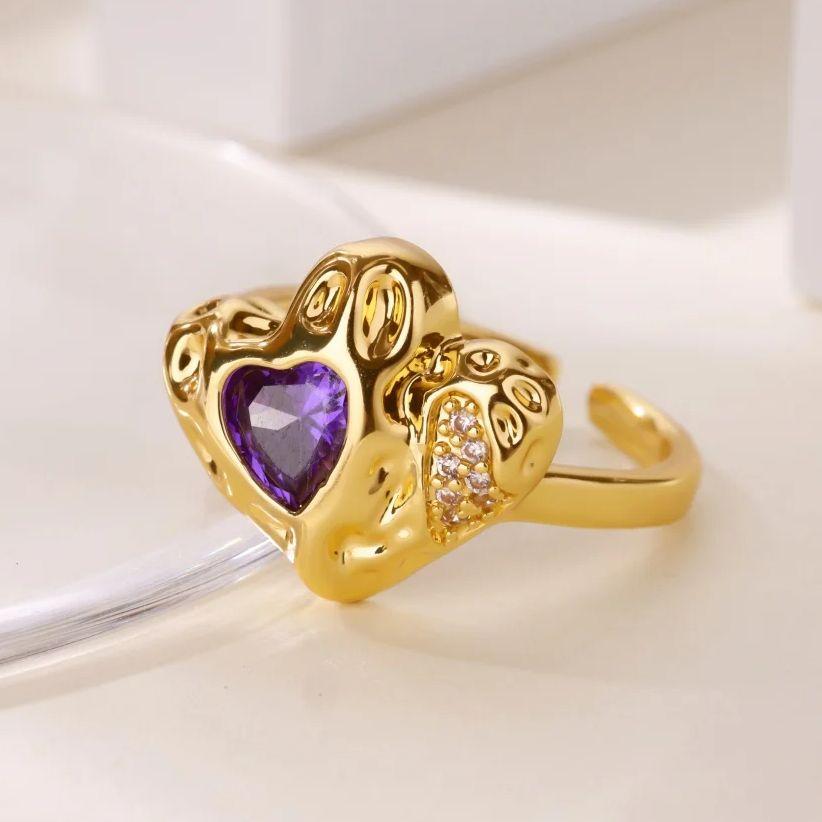 Zircon Geometric Texture Irregular Heart Rings For Women Gold Color Stainless Steel Heart Ring Wedding Christmas Jewelry Gift