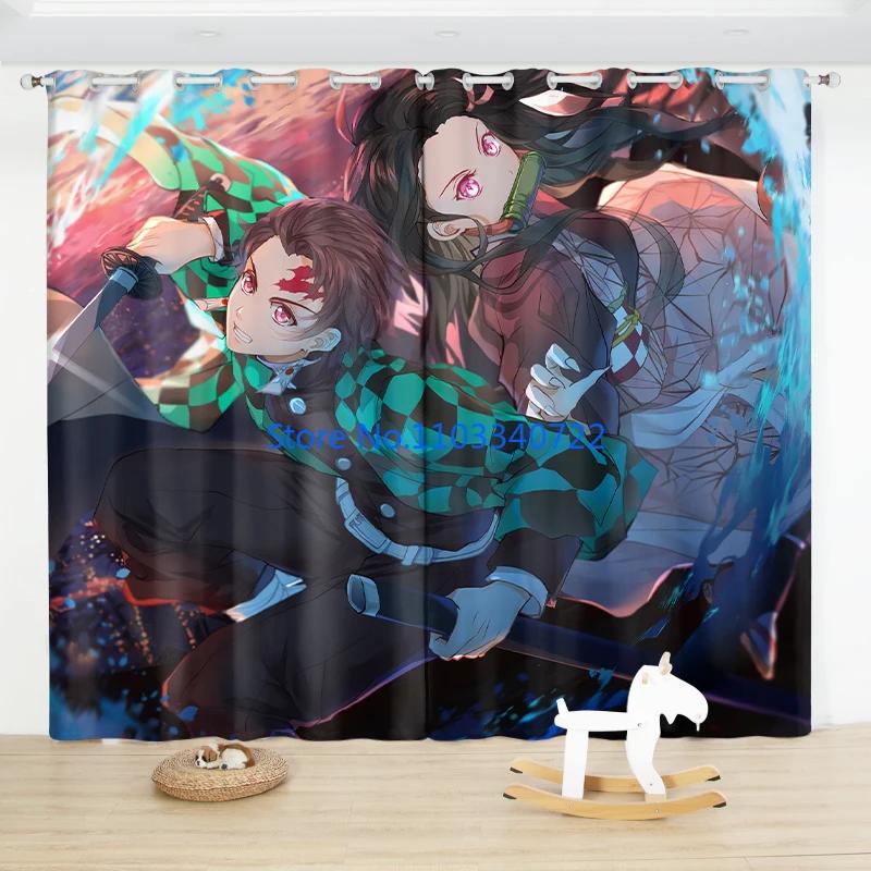 Girl Demon Slayer Giyuu Anime Window Curtain Print Curtains Living Room Bedroom Size Kids Gift Blackout Made Of Polyester Great Decor